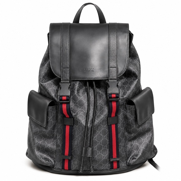 Gucci Other - GUCCI GG SUPREME Backpack Black Soft Canvas Leather Large Size AUTHENTIC